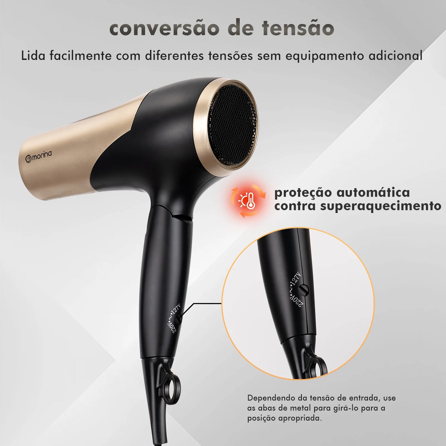 Hair dryer, dryer, professional hair dryer, hair dryer, 110 Hair Dryer/220V 1800W Black/Golden, from Brazil