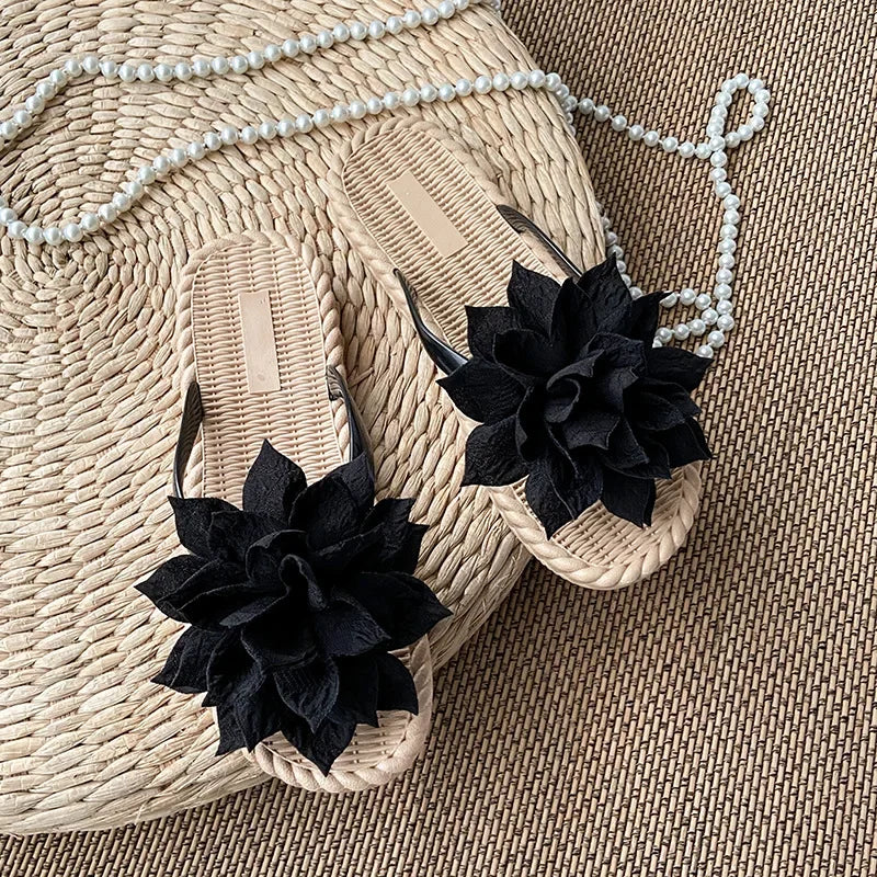 Comemore Flowers Flip Flops for Women Fashion Open Toe Light Flat Bottom Casual Women Slides Indoor Outdoor Women's Beach Shoes