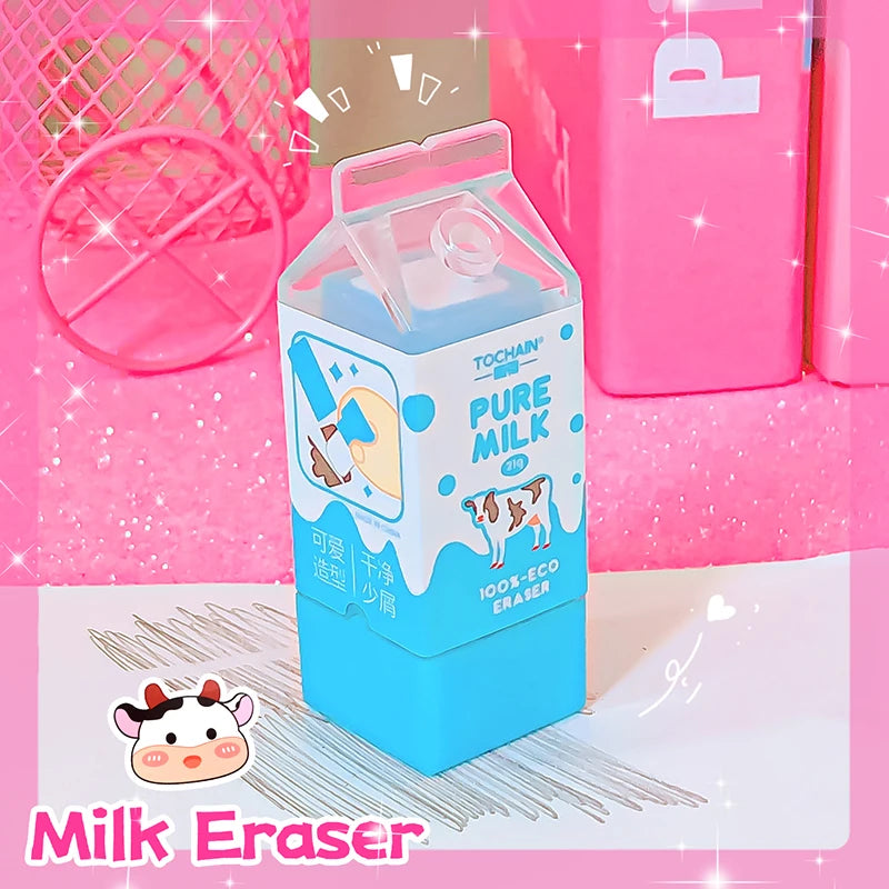 Kawaii stationery items School teacher gift Office Supplies classroom back to school Milk Carton Rubber Erasers cute things