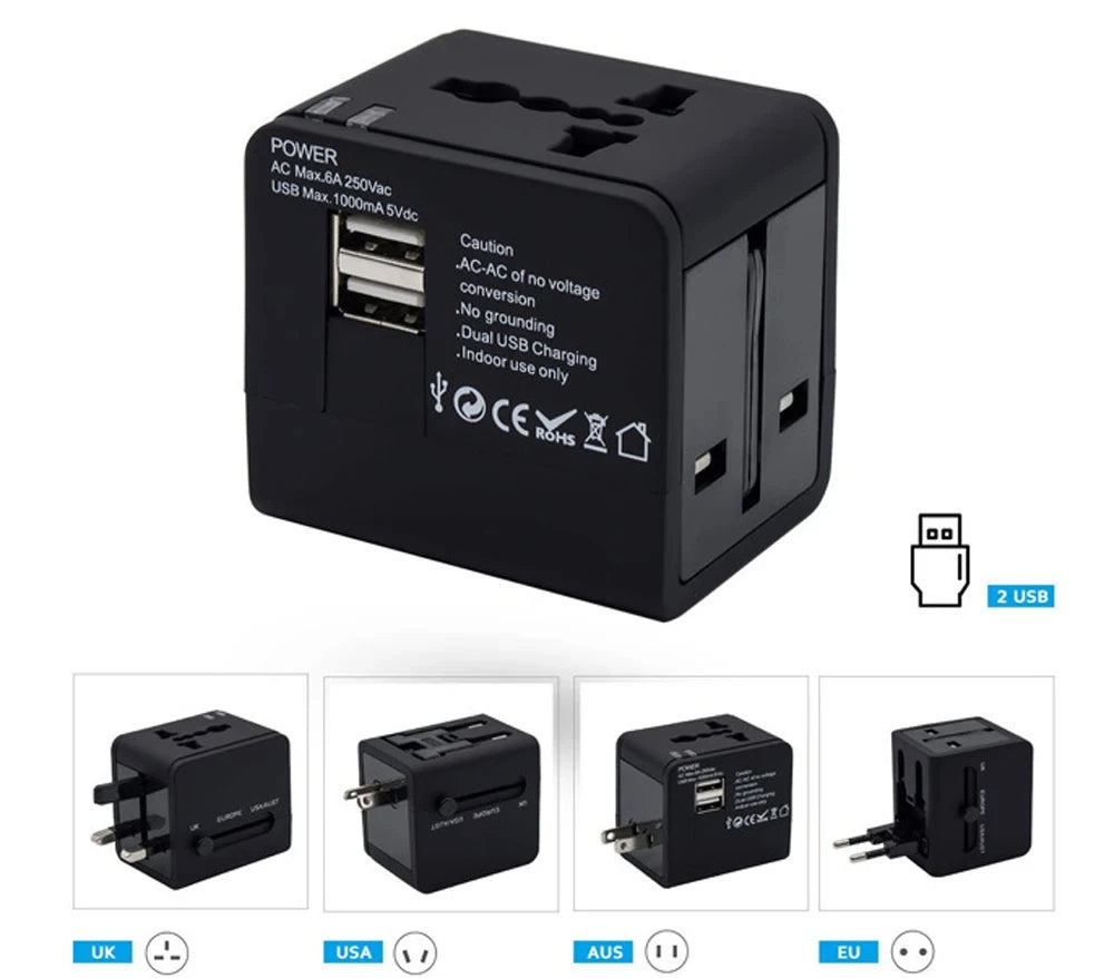 Universal Travel Adapter with USB - Worldwide All-in-One Smart Power Converter Socket