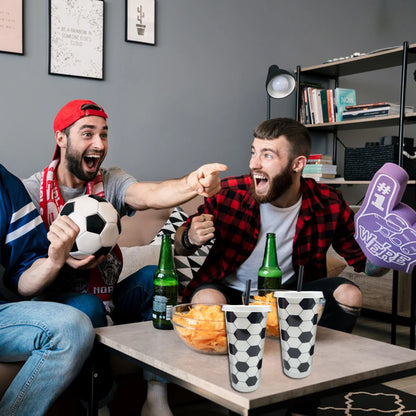 6Pcs Reusable Plastic Soccer Cups with Lid and Straw Soccer Gift Cups for Favors Soccer Sports Themed Party Decoration Supplies