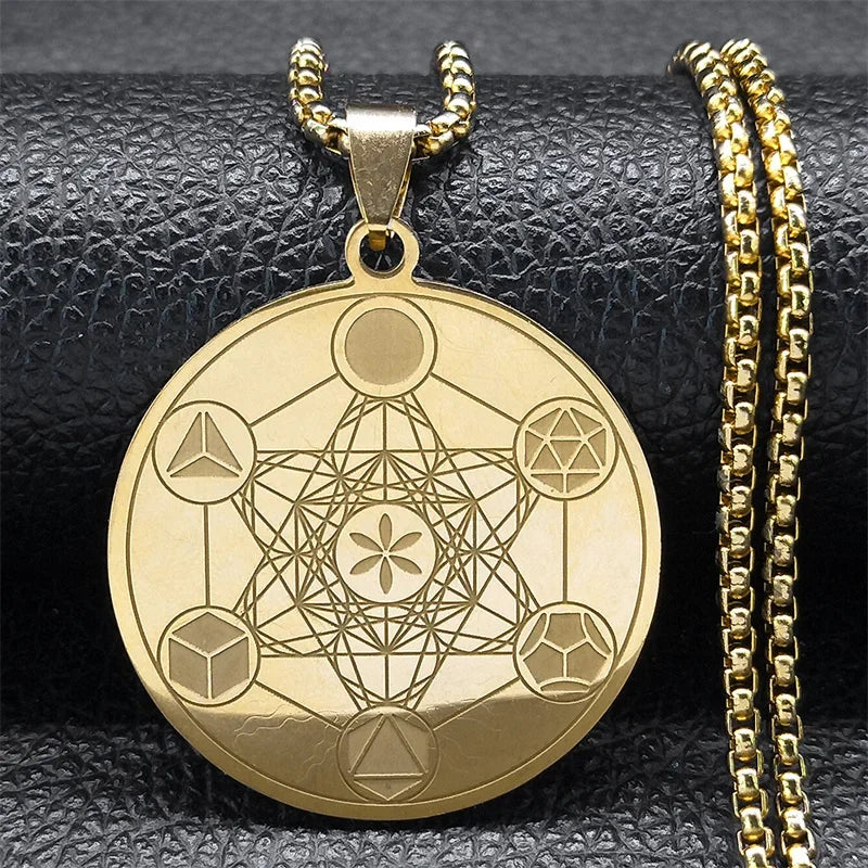 Angel Seal Archangel Metatron Cube Pendant Necklace for Women Men Stainless Steel Flower of Life Jewelry flor de la vida collar