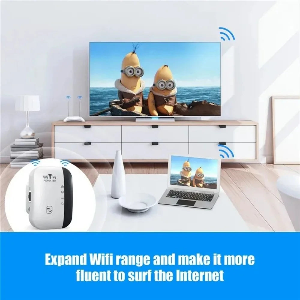 Compact WiFi Extender Wireless Signal Booster Repeater AP Mode Dual Band 300Mbps for Home Router Works with Most Routers