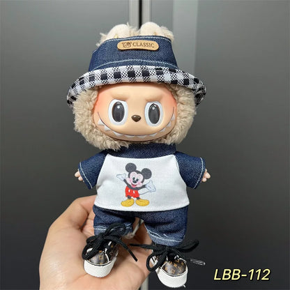 Labubu can wear baby clothes vinyl cloth 17cm doll cute change casual suit skirt plush clothes