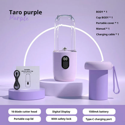 500ML Portable Blender with Lid Rechargeable Wireless Orange Juicer 16 Stainless Blades USB Smoothie Vegetables Fruits Mixer