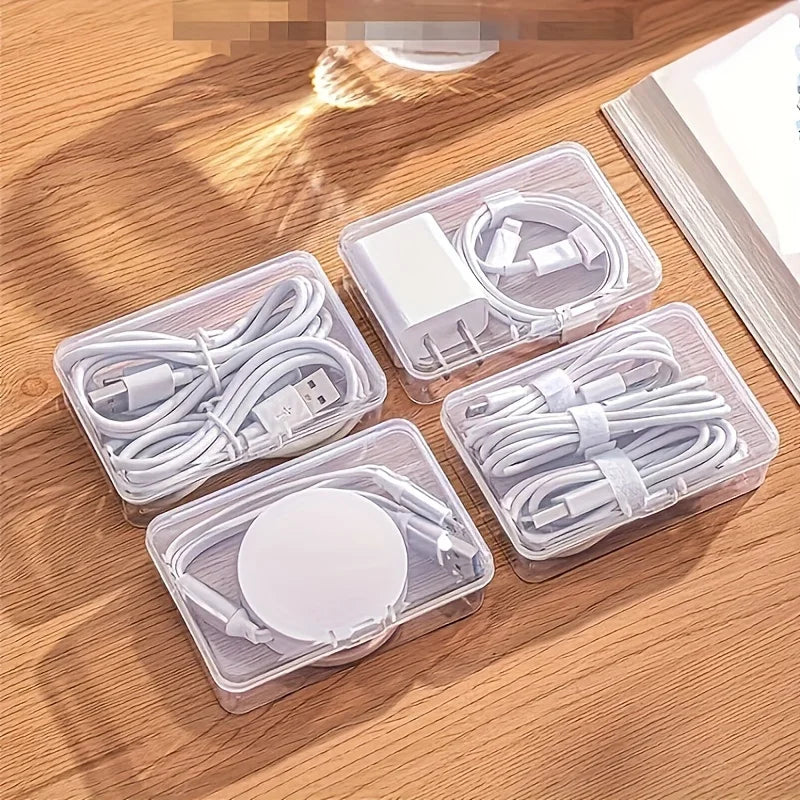Plastic Cable Organizer Box Set with 7 Clear Storage Trunks - Non-Waterproof, Multipurpose Desktop Cord Management