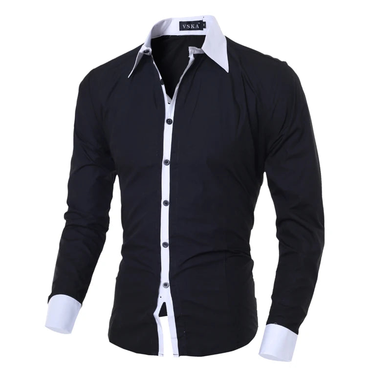 Men Long Sleeve Shirt 2025 Spring Striped Shirts Slim Fit Male Casual Social Patchwork Shirt Turn-down Collar Camisa Masculina