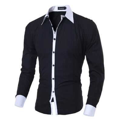 Men Long Sleeve Shirt 2025 Spring Striped Shirts Slim Fit Male Casual Social Patchwork Shirt Turn-down Collar Camisa Masculina