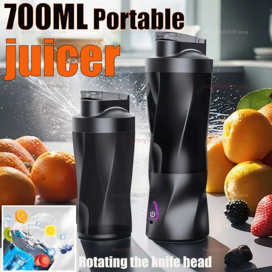 New Portable Juicer Blender USB Rechargeable 700ML Large Capacity Outdoor Fruit Mixer Smoothie Cup Travel Mixer with 4 Blades
