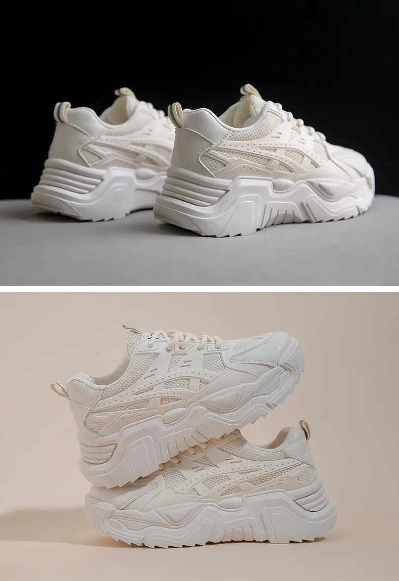 Black Daddy Thick Sole Sneakers Casual Vulcanized Shoes Women High Platform Sneakers Lace Up White Sneakers Women