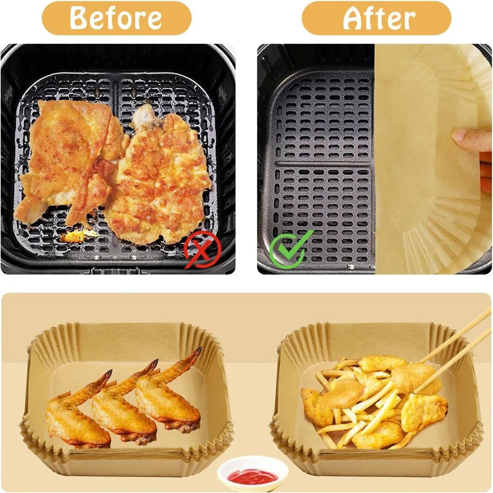 50/100pcs Air Fryer Disposable Paper Square Baking Paper Barbecue Plate NonStick Air Fryer Liners Oven Oil Absorbing Paper
