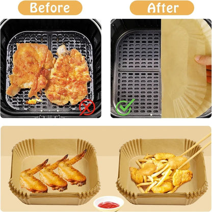 50/100pcs Air Fryer Disposable Paper Square Baking Paper Barbecue Plate NonStick Air Fryer Liners Oven Oil Absorbing Paper
