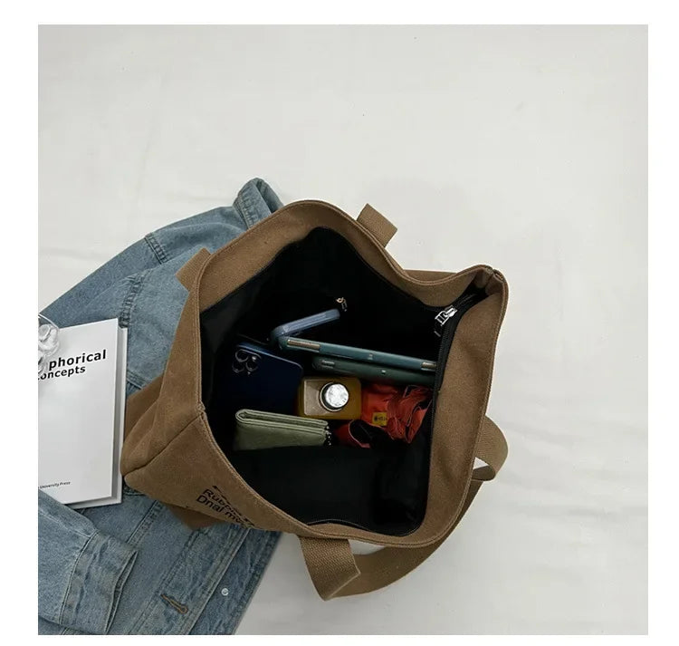 Canvas Totes Large Capacity Storage Handbag Women Tote Anime Cat Letters Shoulder Bags Girls Casual Commute Bag Portable Big Bag