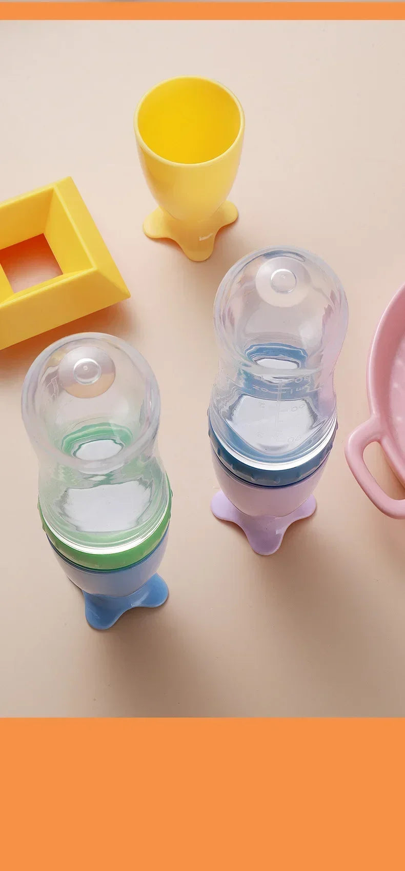 Safe Useful Silicone Baby Bottle with Spoon Food Supplement Rice Cereal Bottles Squeeze Spoon Milk Feeding Bottle Cup