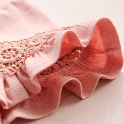 Summer Infant T-Shirts Lace Toddler Tee Children Outfits Solid Color Kids Tops Clothes Cotton Baby Shirts Clothing for Girl 1-8Y