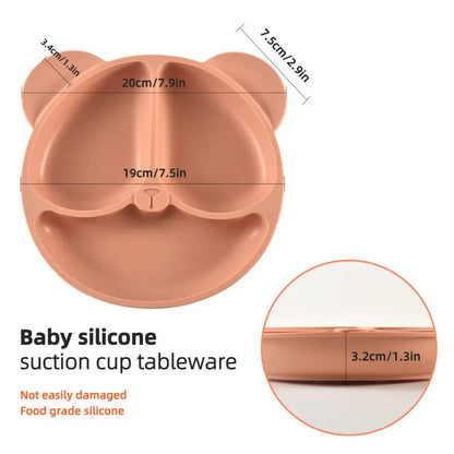 1pc 20x20x3cm Cute Bear Baby Food Supplement Tableware - Food Grade Silicone Suction Cup Dinner Plate Fall-proof Food Bowl