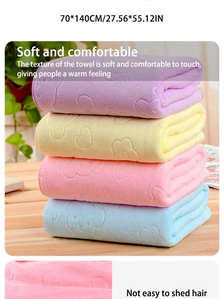1pc Cute Bear Textured Lightweight Shower Towel, Super Fine Microfiber Absorbent Bath Towel, Beach Essentials, Bathroom Supplies