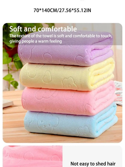 1pc Cute Bear Textured Lightweight Shower Towel, Super Fine Microfiber Absorbent Bath Towel, Beach Essentials, Bathroom Supplies
