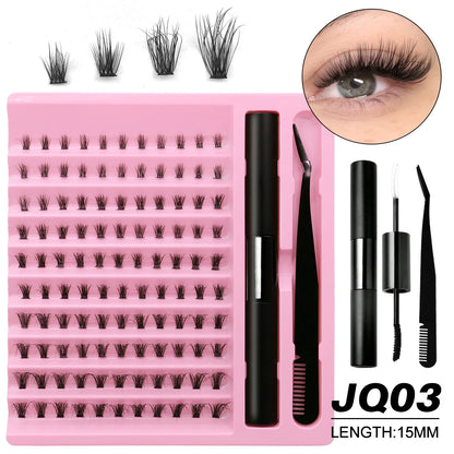 GROINNEYA DIY Lash Extension Kit Lash Clusters With Waterproof Strong Hold Lash Bond And Seal And Eyelash Tweezers Lash Cluster