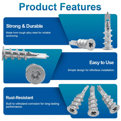 NINDEJIN 10/20/25pcs Zinc Alloy Steel Self-drilling Anchor 13*41mm Plasterboard Drywall Anchor Hollow Wall Anchor