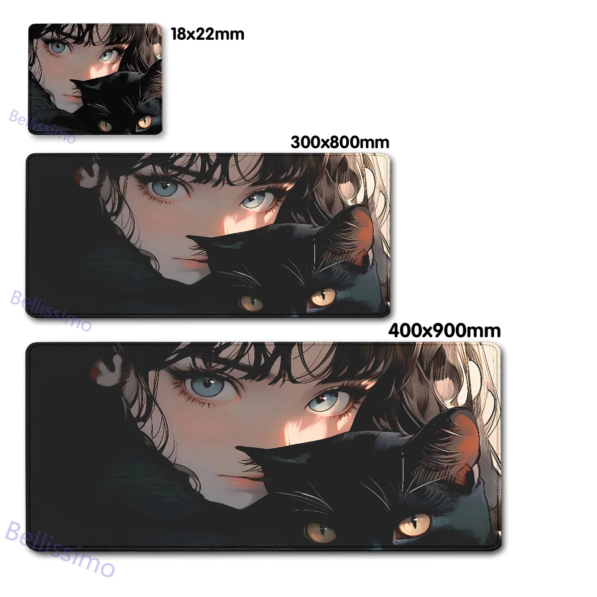 Black Cat and Girl Fast Keyboard pad lock-edge Extended teclado mousepad kawaii Purple Office desktop protection mouse pad XXL