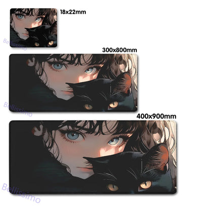 Black Cat and Girl Fast Keyboard pad lock-edge Extended teclado mousepad kawaii Purple Office desktop protection mouse pad XXL