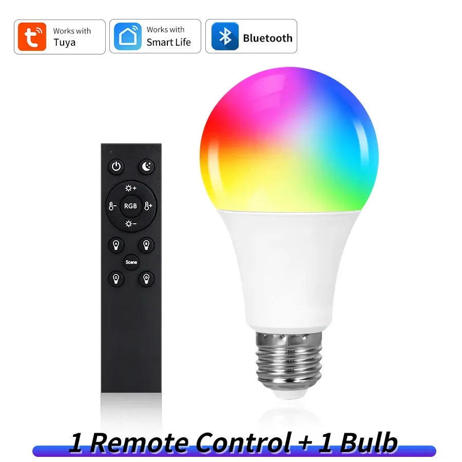 Smart Led Light Bulb 220V Tuya Bluetooth with RF 2.4G Remote Group Control RGB Lamp Ampoules Smart Life App Spotlight Bombilla
