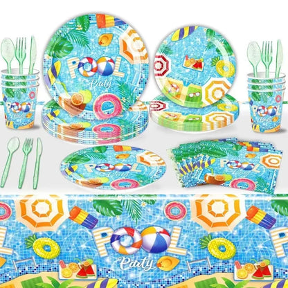 Summer Swimming Pool Party Hawaiian Theme Party Birthday Party Cutlery Paper Plate Table Cloth Decoration