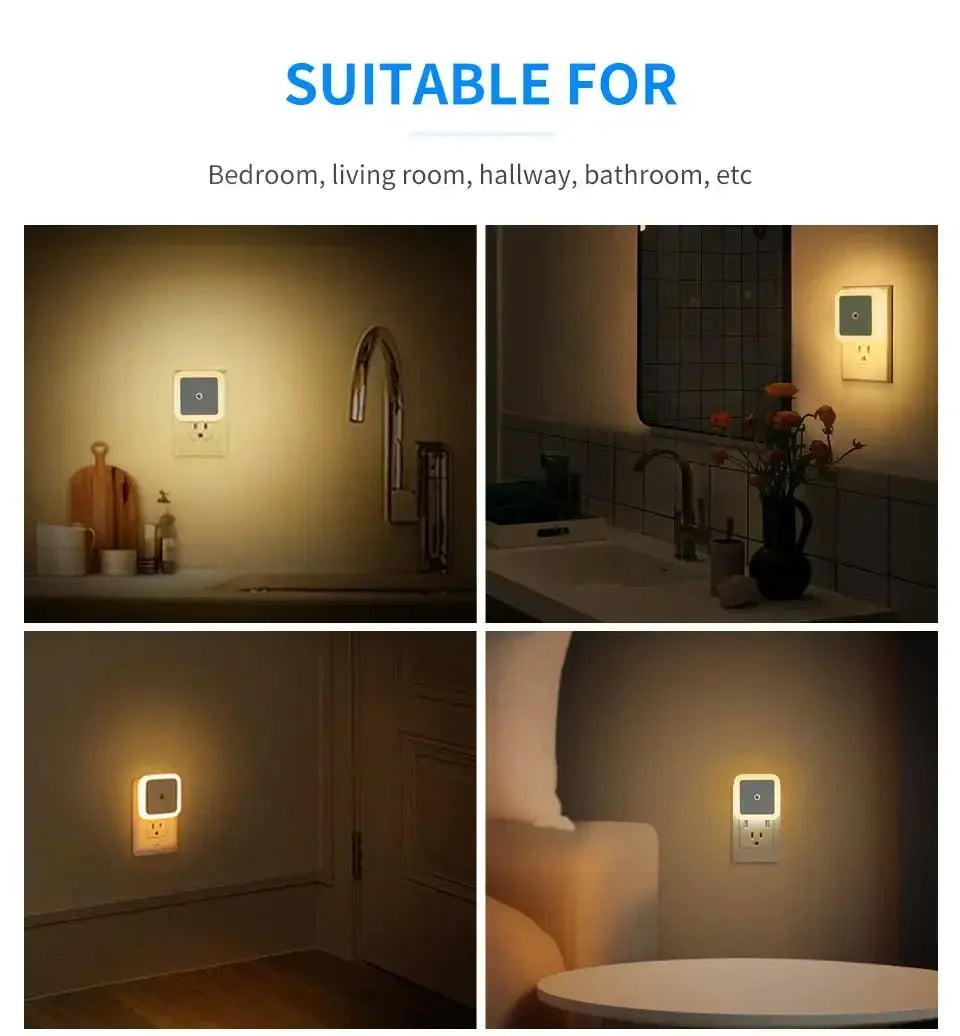 Smart Light Sensor LED Night Light 110-240V US EU Plug in Wall Lamp for Bedroom Kitchen Bathroom Hallway Stairs Lighting