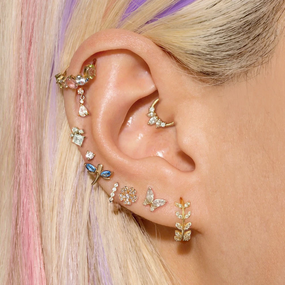 1pc Piercing Earrings Butterfly Women Jewelry Gold Color Zircon Tragus Helix Septum Cartilage Daith Stainless Steel Ear Ring