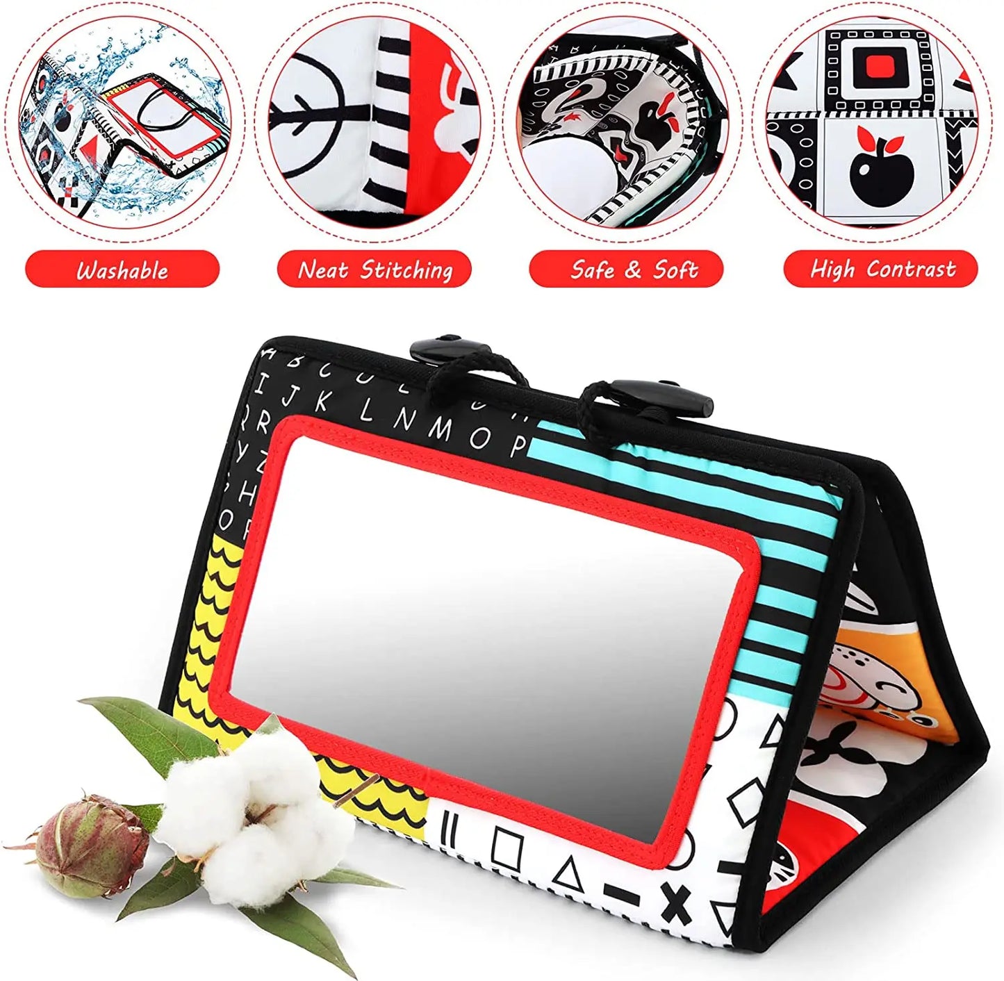 Black And White Baby Floor Mirror Tummy Time Sensory Baby Toys 6 12 months Toys For Babies Montessori Development Crawl Toys