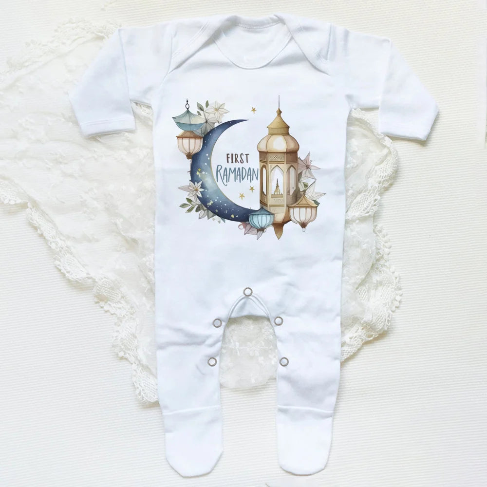 My First Ramadan Baby Babygrow Sleepsuit Long Sleeve Infant Boy Girl Sleepsuit Print Crew Neck Romper 1st Ramadan Babys Clothes