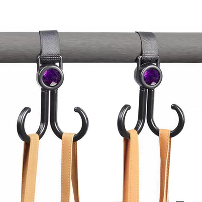 2 Pack Stroller Hooks with Hook-and-Loop - 360° Rotating Carabiner Clips for Diaper Bag, Purse, Groceries - Food Grade ABS (Univ