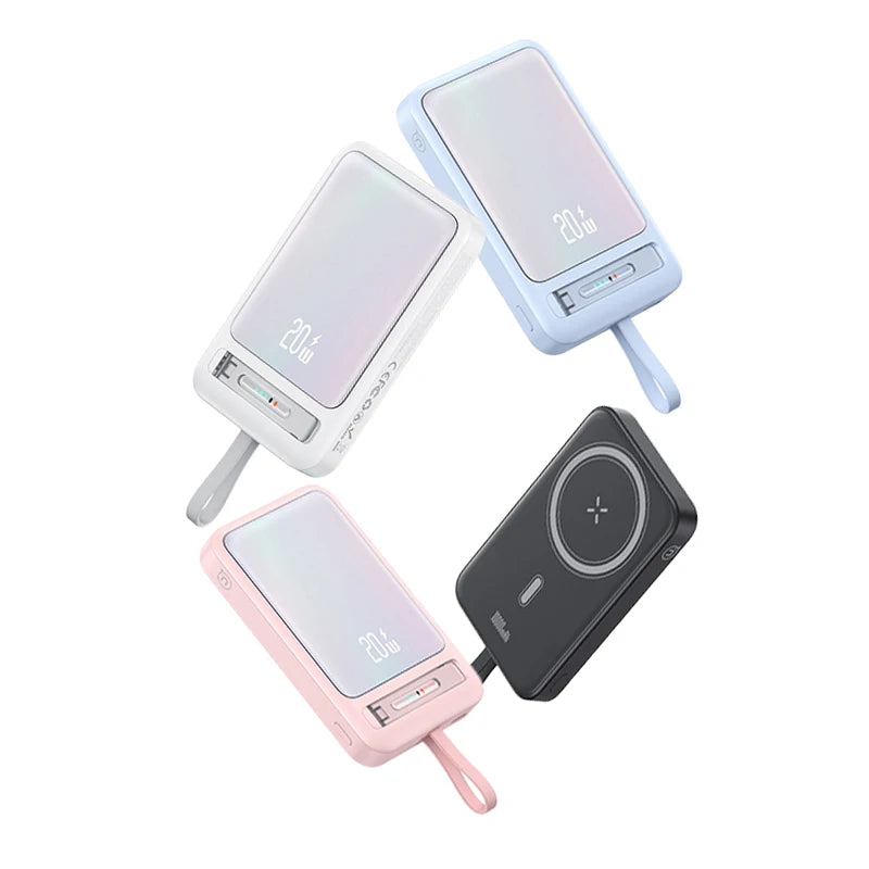 Power Bank with Data Cable Magnetic Power Bank For iPhone 15 Mobile Phone Wireless Fast Charging PD20W With Holder Power Bank