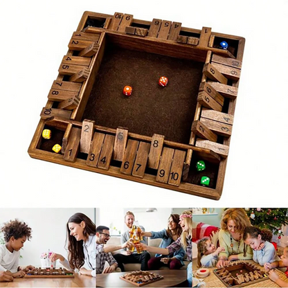 Classic 4 Sided Wooden Board Game With 2 Dice And Shut-The-Box Instructions, Classics Tabletop Version And Pub Board Game
