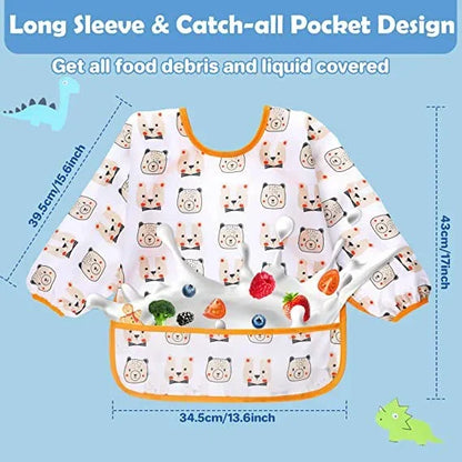 Baby Silicone Cartoon Bib 0-6 Years Soft Bibs Baby Cute Clothing Toddler BPA Free Waterproof Long Sleeve Apron