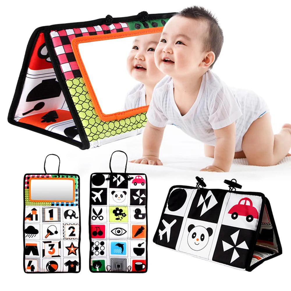 Baby Tummy Time Black and White Newborn Mirror Toys for Babies Montessori Development Crawl High Contrast Activity Sensory Toy