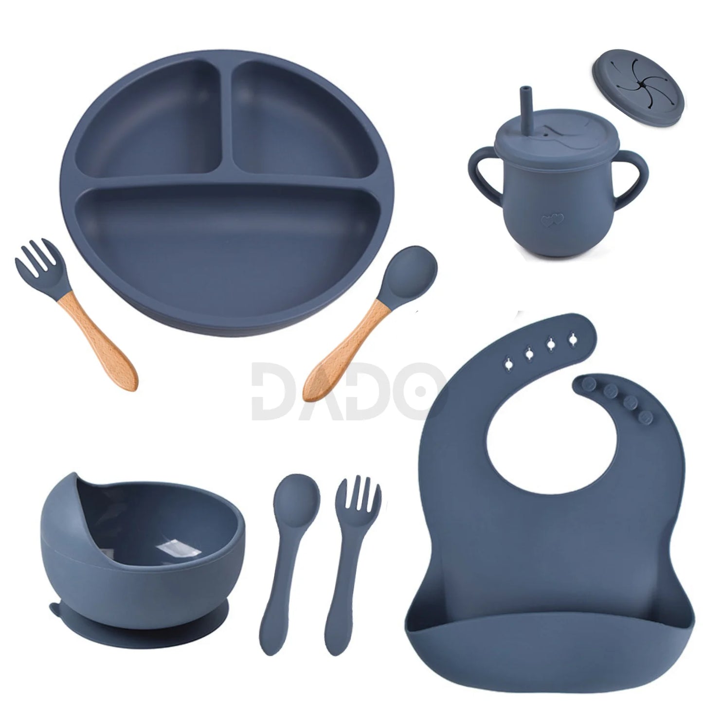 Customized Baby Silicone Feeding Set with Suction Cup Personalized Name Dish Divided Plate Bowl Spoon Cute Kid Eating Tableware