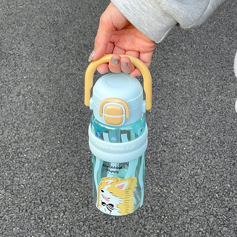 620ml Cute Water Bottle with Straw &Handle,Leakproof, Portable for Fitness & Outdoor Activities,Portable Sports Water Bottle for