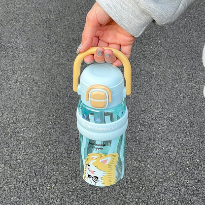 620ml Cute Water Bottle with Straw &Handle,Leakproof, Portable for Fitness & Outdoor Activities,Portable Sports Water Bottle for