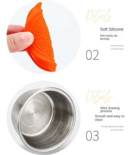 6 Pcs Set Leakproof Stainless Steel Dipping Sauce Cups Food Containers Reusable Salad Dressing Container Silicone Stretch Lids