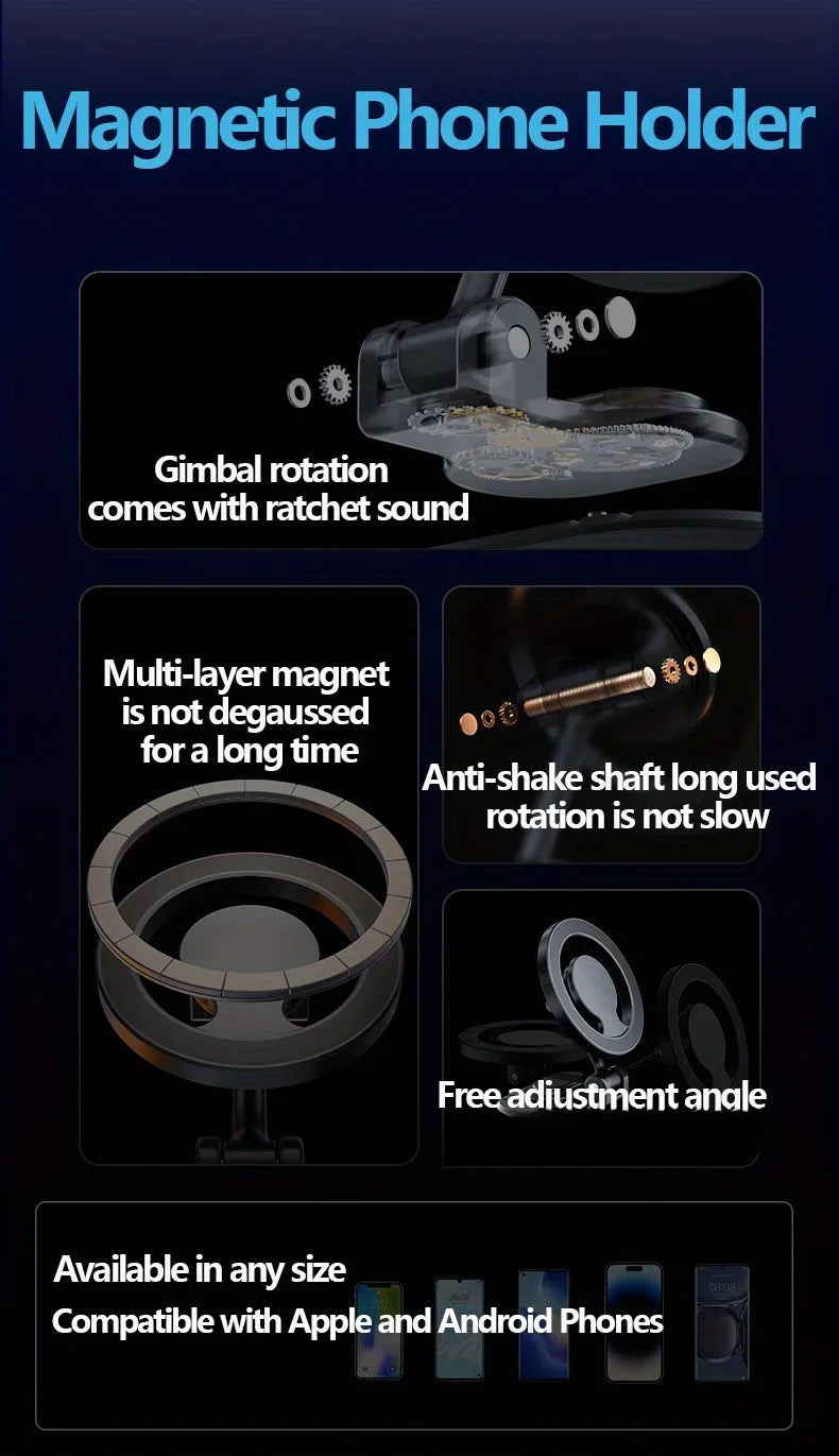 Magnetic Car Phone Holder All-Metal 1040° Rotation Cell Phone Stand For Magsafe iPhone 16 15 14 13 12 Pro Max Dashboard Mount