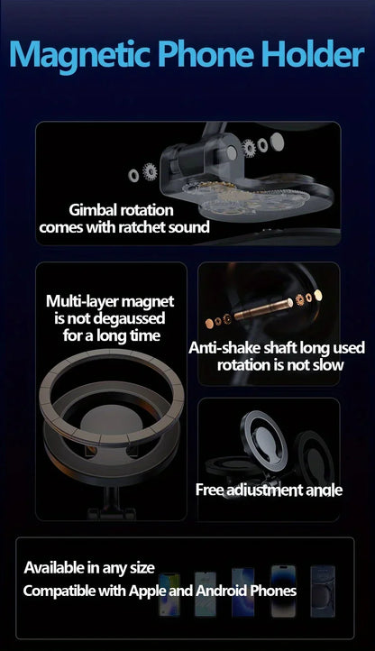 Magnetic Car Phone Holder All-Metal 1040° Rotation Cell Phone Stand For Magsafe iPhone 16 15 14 13 12 Pro Max Dashboard Mount