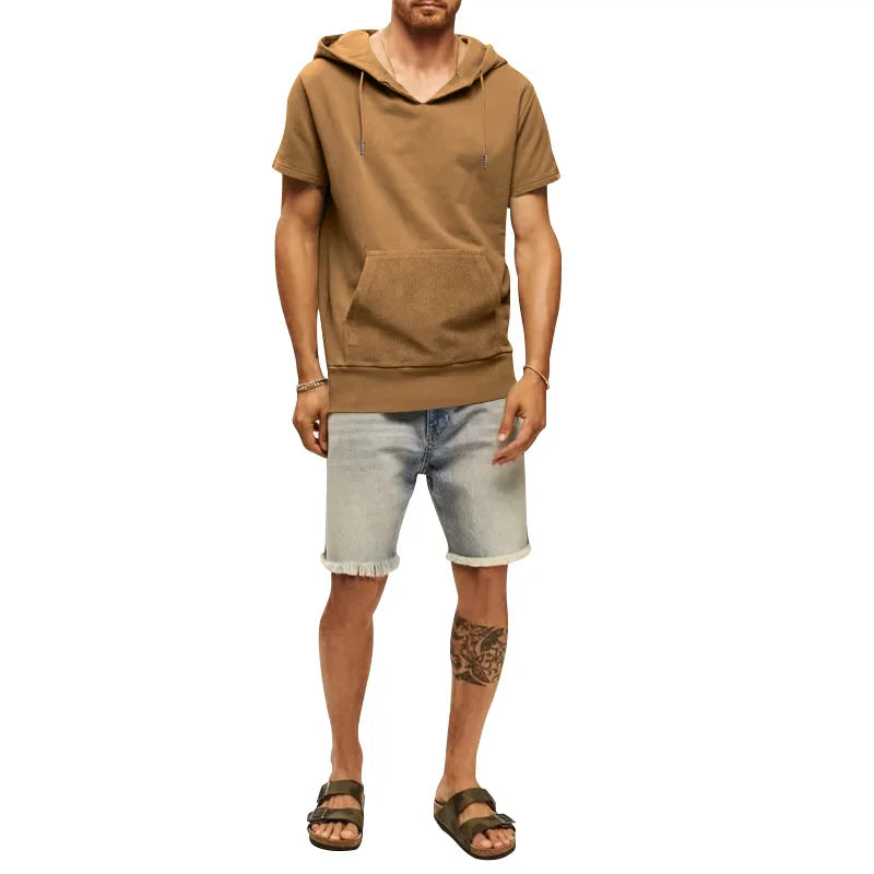 2024 Amazon New Men's Athleisure European and American Hooded Loose Short Sleeves