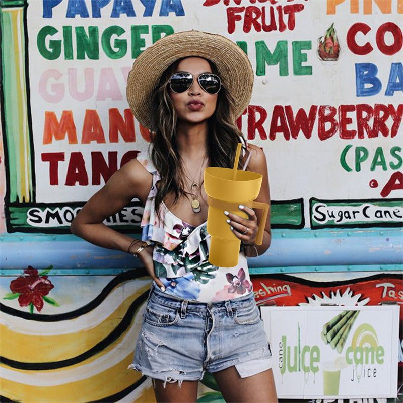 2 in 1 Popcorn Beverage Cup Snack 1000ML Straw Cup with Handle Water Bottles with Straw Coffee Cup Mug Leak-Proof For Kids Adult