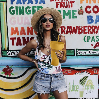 2 in 1 Popcorn Beverage Cup Snack 1000ML Straw Cup with Handle Water Bottles with Straw Coffee Cup Mug Leak-Proof For Kids Adult