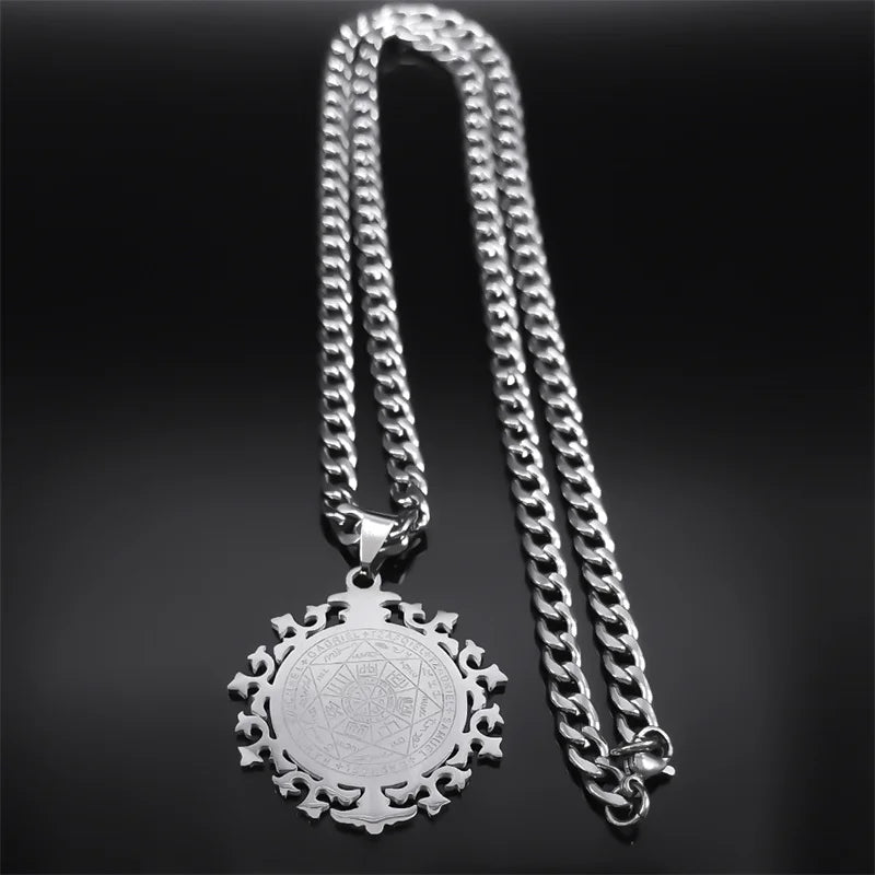 Seven Archangels Amulet Necklace Men Seal of Salomon Talisman Stainless Steel Christian Protection Jewelry Gift Boyfriend N7421S