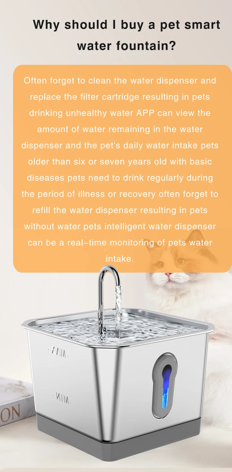 4.0L Stainless Steel Water Fountain For Cat With App Control Smart Automatic Intelligent Pets Water Dispenser Cats Dogs Products