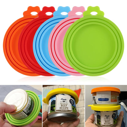3In1 Silicone Reusable Soft Pet Seal Feed Cans Lid Keep Food Fresh Cover Flexible Storage Household Cup Glass Bottle With Spoon