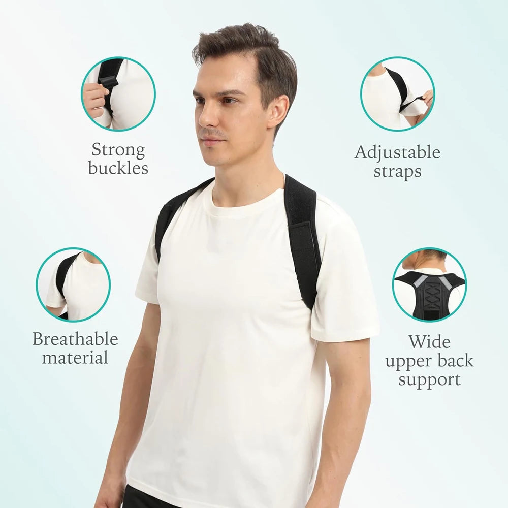 1PCS Back Brace Posture Corrector for Upper & Lower Back Pain Relief - Adjustable, Unisex, Clavicle Support, Improves Posture